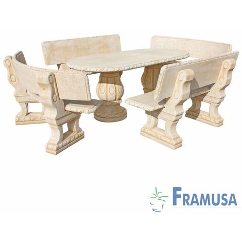CONJUNTO COMEDOR PIEDRA OVALADO JARDIN CIRUELO NATURAL OCRE