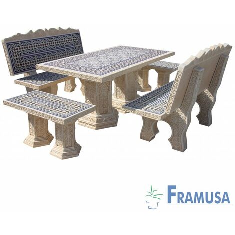 CONJUNTO COMEDOR PIEDRA RECTANGULAR JARDIN MORESCO SNOW ARENA