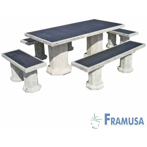 CONJUNTO COMEDOR PIEDRA RECTANGULAR JARDIN BOAVISTA  VULCANO GRIS