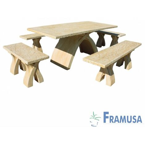 CONJUNTO COMEDOR PIEDRA RECTANGULAR JARDIN CELESTE NATURAL OCRE