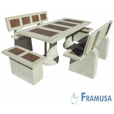 CONJUNTO COMEDOR PIEDRA RECTANGULAR JARDIN STATUS ZINC VERDE
