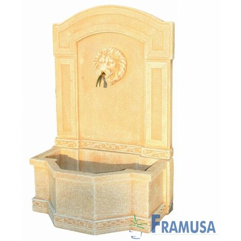 FUENTE DE PIEDRA ARTIFICIAL MURAL DE PARED ARCADIA  LION OCRE CON BOMBA PARA JARDIN