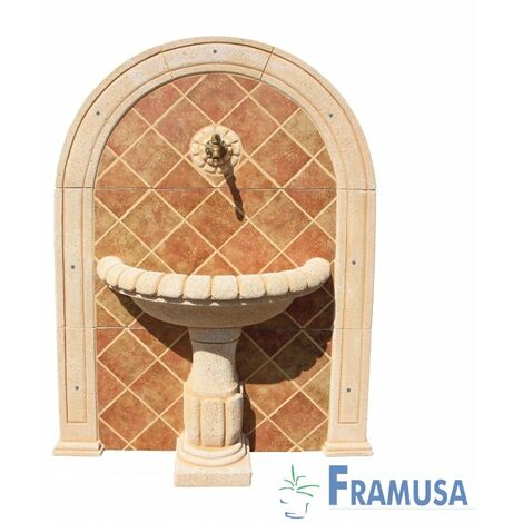 FUENTE DE PIEDRA ARTIFICIAL MURAL DE PARED SIMBAL TOSTADO OCRE CON BOMBA PARA JARDIN