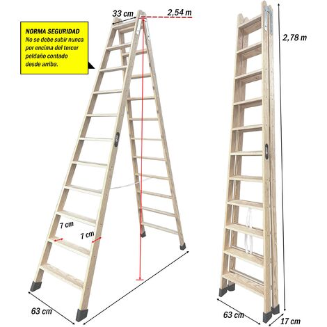 Escalera de tijera en madera y doble subida de 3 Peldaños hasta 150kg