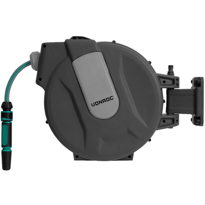 VONROC Enrouleur De Tuyau Automatique Mural 35M - Kit Complet Avec Buse Réglable Et Raccords - Arrosage Jardin Facile