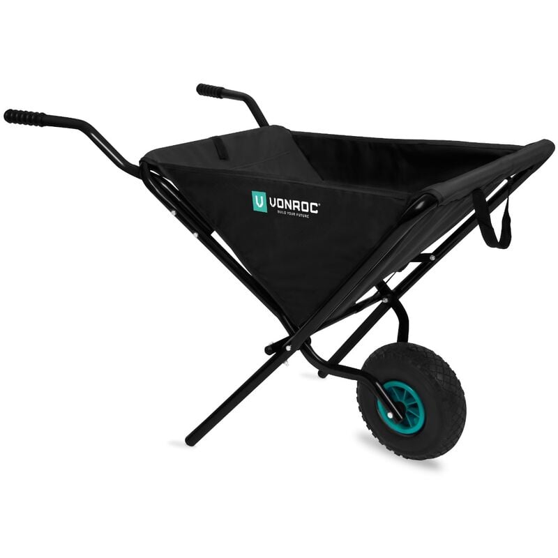 VONROC Brouette repliable – 50 litres – Capacité de charge de 30 kg – Idéale pour ramasser et transporter les feuilles et les résidus de coupe