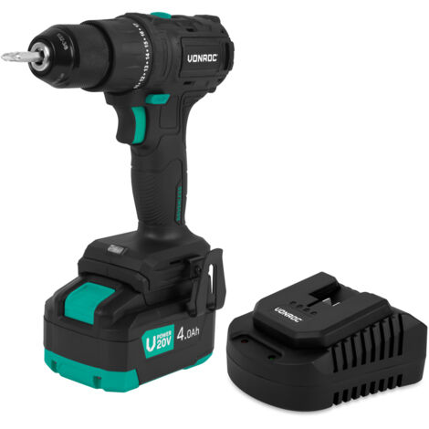 VONROC PRO Perceuse sans fil 20 V – Moteur sans balais – 40 Nm Avec batterie 4,0 Ah et chargeur (1/2)