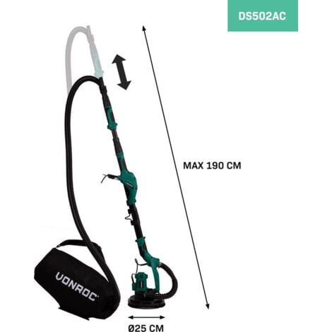 Ponceuse télescopique VONROC 1050W - Kit Professionnel Complet, 6 Papiers Abrasifs Ø225mm 2 x 60 grains, 2 x 120 grains, 2 x 240 grains Câble 4 Mètres, Tête Pivotante  Lisse