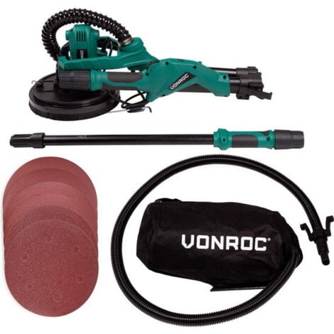 Ponceuse télescopique VONROC 1050W - Kit Professionnel Complet, 6 Papiers Abrasifs Ø225mm 2 x 60 grains, 2 x 120 grains, 2 x 240 grains Câble 4 Mètres, Tête Pivotante  Lisse