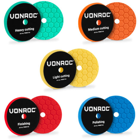 VONROC Disques de polissage – Ø125 mm – Disques de lustrage – Jeu complet de 5 pour la correction, la restauration de la brillance et la finition (1/2)