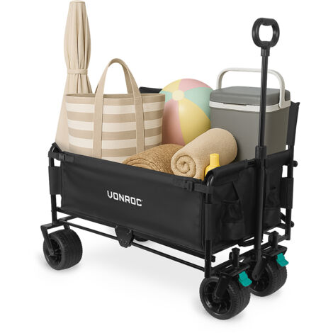 VONROC Chariot avec fonction banc – Chariot et banc de détente en un – Parfait pour les journées au parc, à la plage ou en festival – Capacité de charge 120 kg – 115 L – Noir (1/5)