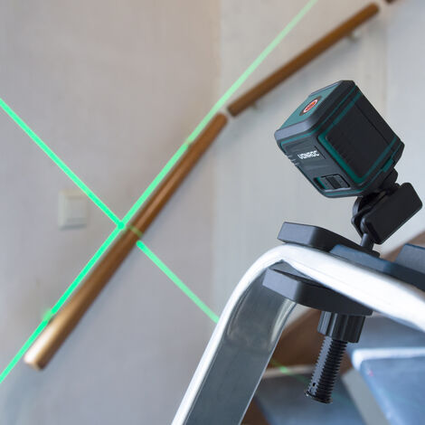 Niveau Laser.  Portée de 18 mètres - Ligne verte - Autonivelant - Support de montage, sac de rangement et piles inclus