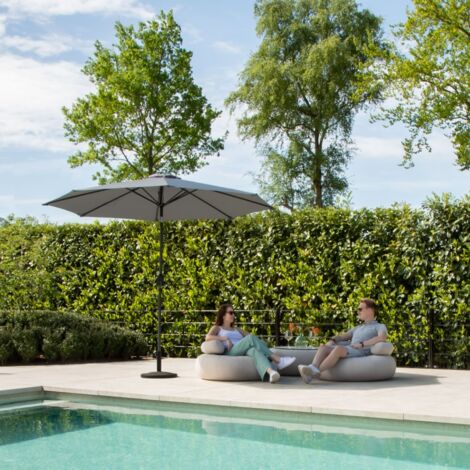 VONROC Parasol Inclinable Rond Noir - Déporté 3 Mètres De Diamètre – 360°C Inclinable - Voile Protection UV Indice 50