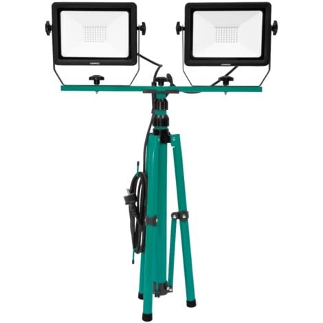 Projecteur Inclinable Chantier VONROC Led 2 x 50 W - Support  Hauteur Trépied Réglable en Hauteur - Trépied Pliable Réglable Rotatif Inclinable - Lampe LED