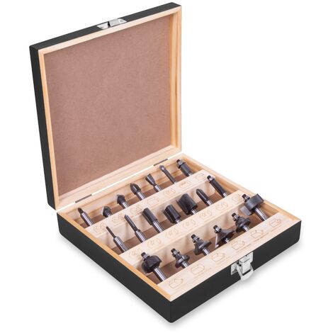 VONROC Lot de fraises de défonceuse – acier YT9 haute qualité – diamètres de tige 8mm  20 pièces Dans une luxueuse boîte en bois (1/2)