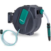 Vonroc – Enrouleur tuyau arrosage automatique 25m – Dévidoir mural pivotant 180° – Buse réglable et raccords inclus – Système d’enroulement ressort