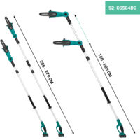 Vonroc – Élagueuse électrique sans fil 20V – Tête inclinable – Perche extensible 200-260 cm – Vitesse chaîne 5 m/s – 2 batteries 2.0Ah incluses