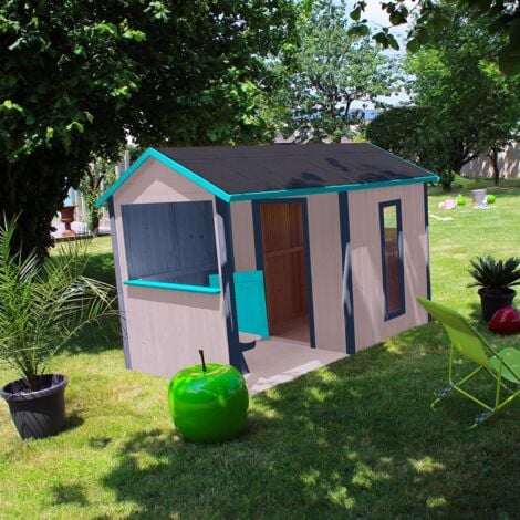SOULET Cabane en Bois pour Enfants Jazz Avec Préau Table et Banc PlancherToiture Feutre Bitumeux Porte 3 Fenêtres