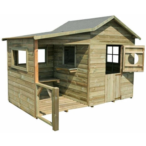 Cabane enfant - Maison de jardin en bois naturel avec terrasse