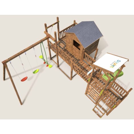 Aire De Jeux Pour Enfant Maisonnette Avec Mur D Escalade Et Corde