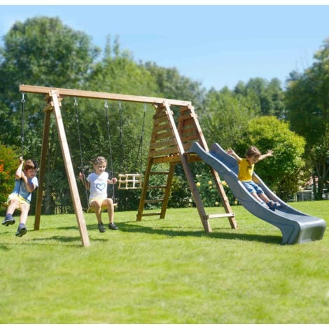Balançoire Objectif Nature 3 agrès et toboggan Fleur