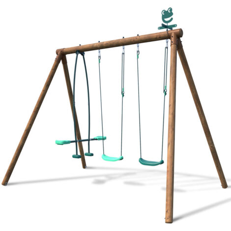 Portique en bois rond 3 agrès avec face à face POLO (1/5)