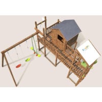 Aire de jeux pour enfant maisonnette avec portique et mur d'escalade - COTTAGE FUNNY
