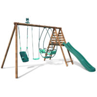 Portique en bois rond 3 agrès avec balançoire bébé et toboggan COLZA