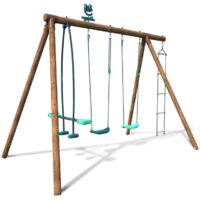 Portique en bois rond 4 agrès avec face à face et échelle GABIN
