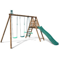 Portique en bois rond 3 agrès avec face à face et toboggan VIOLETTE