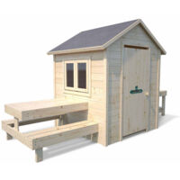 Cabane en bois enfant cuisine et table BLANCHE