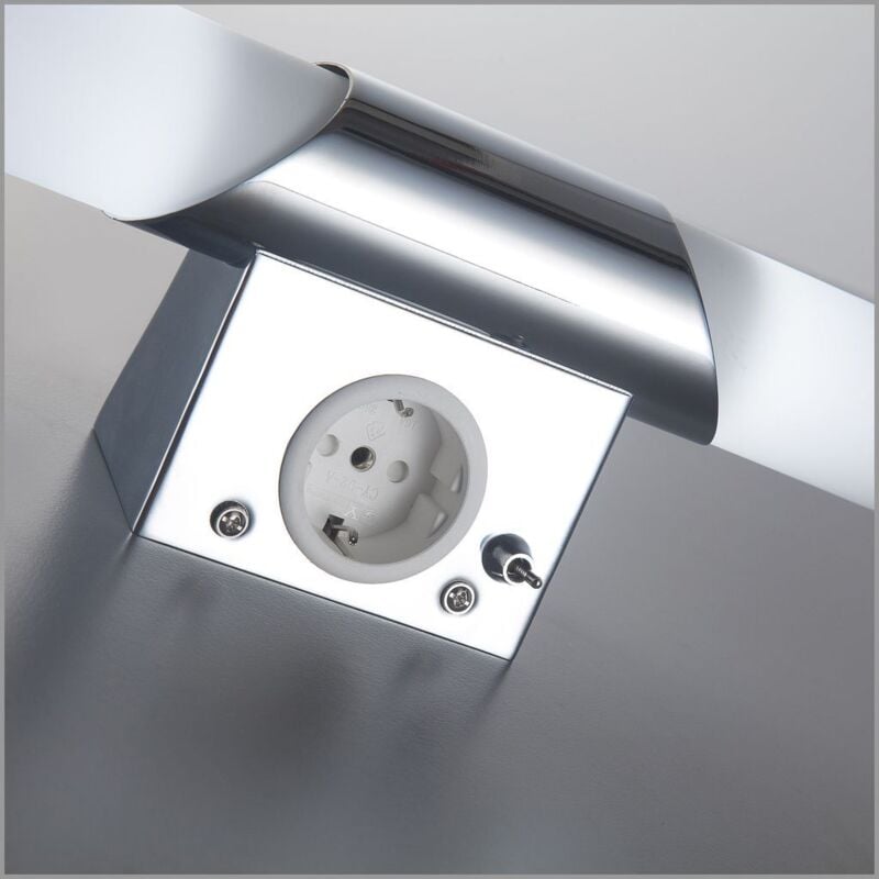 B.K.Licht Lampe miroir moderne avec prise & interrupteur, LED blanc chaud 3000K, dimmable, économe en énergie, idéale pour salle de bain & maquillage, montage mural, métal & verre 2