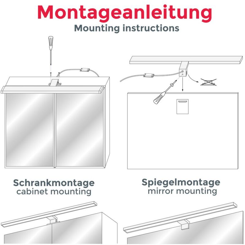 800mm Applique LED pour miroir et armoire avec c/âble 128 x 50 x 11 mm 230 V 6 W 430 lm warmwei/ß