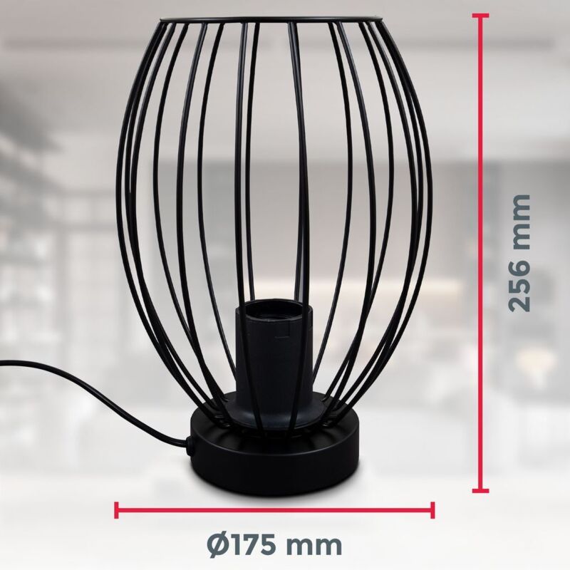 Lampe De Table Rétro - Métal Noir Mat - Douille E27 - Interrupteur Sur Câble - Style Vintage - Ø10cm
