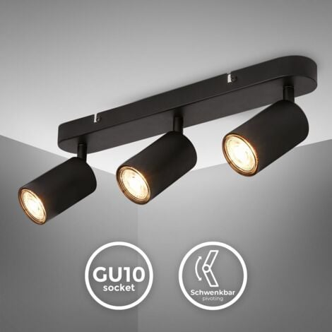 B.K.Licht - Lampe de plafond orientable, lampe de plafond GU10, lampe à 3 lampes, spot de plafond, lampe de salon, lampe de chambre à coucher, lampe de cuisine, 39 cm de longueur, noir