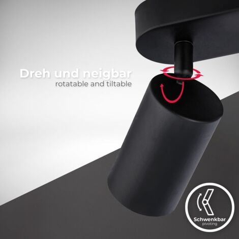 B.K.Licht - Lampe de plafond orientable, lampe de plafond GU10, lampe à 3 lampes, spot de plafond, lampe de salon, lampe de chambre à coucher, lampe de cuisine, 39 cm de longueur, noir