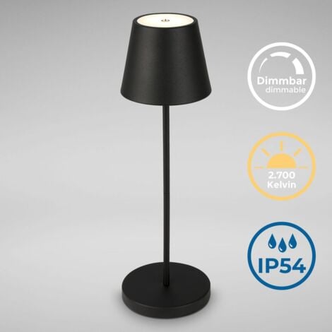 B.K.Licht - lampe de table à variateur sans fil lampe de chevet LED tactile pour la décoration de balcons, lampe sans fil, en plein air chambre à coucher salon camping jardin USB-C pour l'intérieur et
