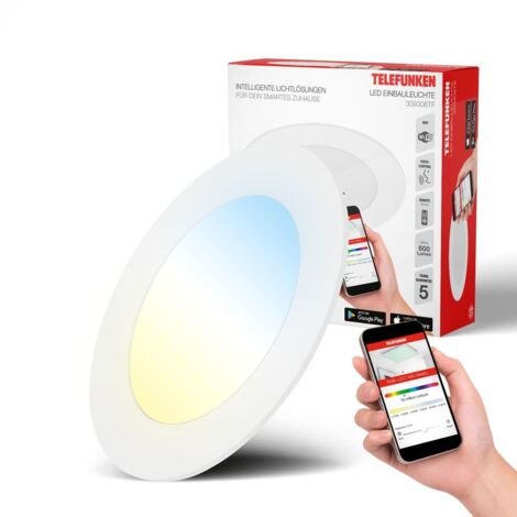 Spot LED encastrable WiFi RGBW – Contrôle via app Tuya, Alexa & Google, dimmable 2700K-6500K, couleurs & effets personnalisables, 6W, 600lm, IP23, Ø12cm