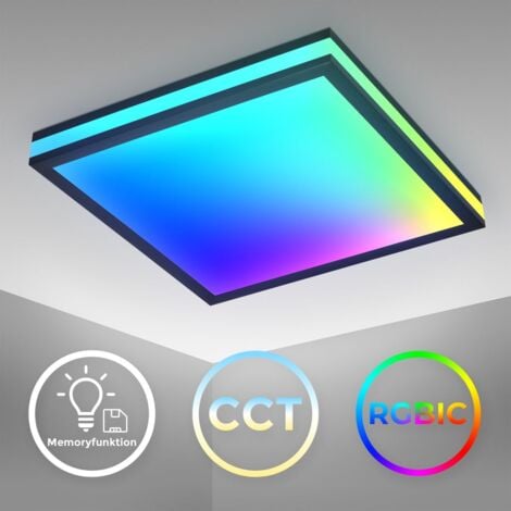 Telefunken - LED Panel plafond dimmable - 29,5x29,5x7cm - Plafonnier plat 230V 18W 1800lm Magic-RGB CCT 3000-6500K avec télécommande Minuterie Veilleuse Mémoire Plafonnier Bureau  noir