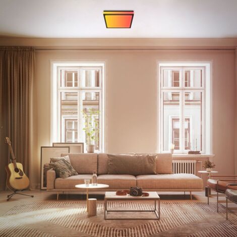 Telefunken - LED Panel plafond dimmable - 29,5x29,5x7cm - Plafonnier plat 230V 18W 1800lm Magic-RGB CCT 3000-6500K avec télécommande Minuterie Veilleuse Mémoire Plafonnier Bureau  noir