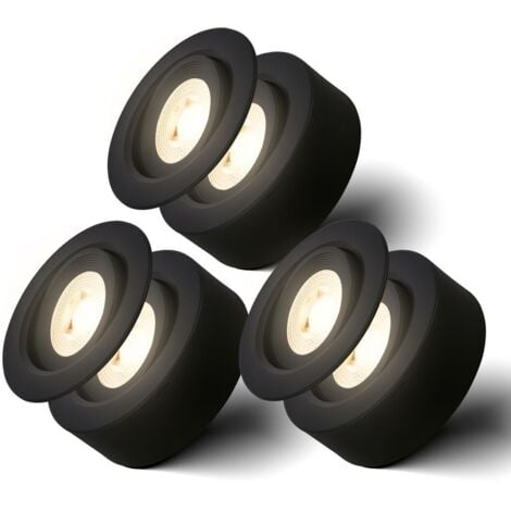 B.K.Licht Set de 3 spots LED en saillie 2 en 1 et spots encastrés, Set de 3 spots LED en saillie 2 en 1 et spots encastrés, orientables, plats, lumière blanche chaude, noir, Ø9,3 x 3 cm