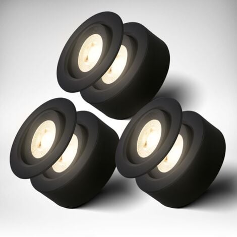 B.K.Licht Set de 3 spots LED en saillie 2 en 1 et spots encastrés, Set de 3 spots LED en saillie 2 en 1 et spots encastrés, orientables, plats, lumière blanche chaude, noir, Ø9,3 x 3 cm