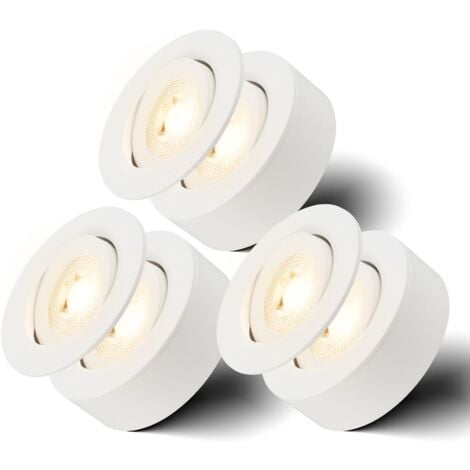 B.K.Licht Lot de 3 spots et spots encastrables LED 2 en 1, Lot de 3 spots et spots encastrables LED 2 en 1, Orientable, Plat, Lumière blanche chaude, Blanc, Ø9,3 x 3 cm