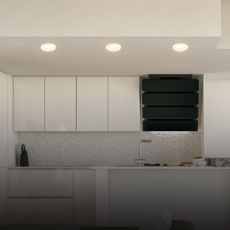 B.K.Licht Lot de 3 spots et spots encastrables LED 2 en 1, Lot de 3 spots et spots encastrables LED 2 en 1, Orientable, Plat, Lumière blanche chaude, Blanc, Ø9,3 x 3 cm