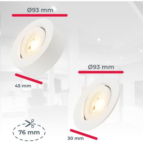 B.K.Licht Lot de 3 spots et spots encastrables LED 2 en 1, Lot de 3 spots et spots encastrables LED 2 en 1, Orientable, Plat, Lumière blanche chaude, Blanc, Ø9,3 x 3 cm