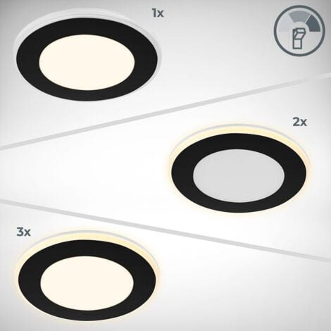 B.K.Licht Lot de 6 spots LED encastrables 230V, fonction veilleuse, surfaces et anneaux commutables séparément, fonction mémoire, lumière blanche chaude, noir, Ø9,3 x 3 cm