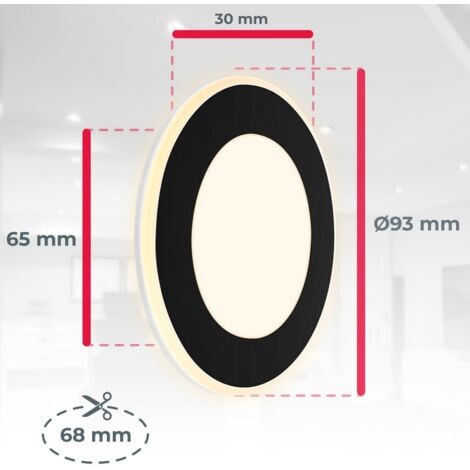 B.K.Licht Lot de 6 spots LED encastrables 230V, fonction veilleuse, surfaces et anneaux commutables séparément, fonction mémoire, lumière blanche chaude, noir, Ø9,3 x 3 cm
