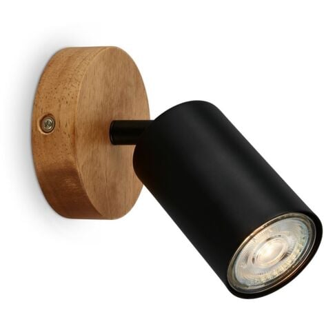 B.K.Licht Applique intérieure, orientable, base en bois, noir, Ø9 cm