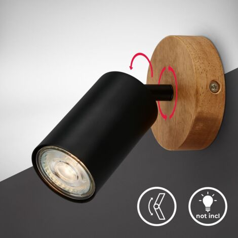 B.K.Licht Applique intérieure, orientable, base en bois, noir, Ø9 cm