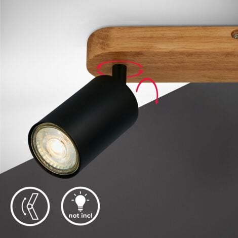 B.K.Licht Lampe de plafond, orientable, on/off via interrupteur mural, métal-bois, 55 x 6 x 8,5 cm